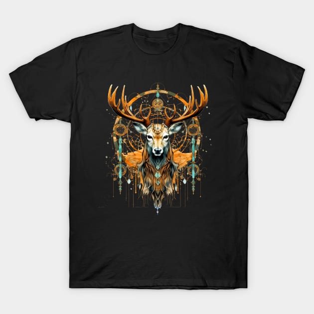 Elk Dream Catcher on a Dark Background T-Shirt by Puff Sumo